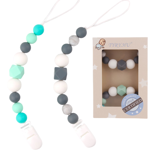 Pacifier Clips Silicone Teething Beads BPA Free Binky Holder for Girls, Boys