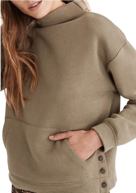 resourced cotton mock neck side button sweatshirt
